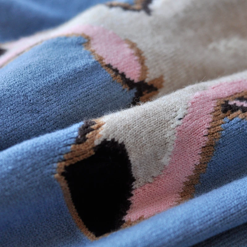 Распродажа 2021 Новый подиумный жаккардовый вязаный пуловер синий милый свиной