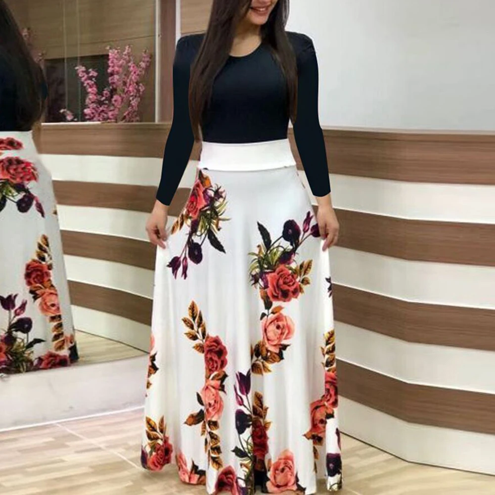 Новинка летнее Женское платье макси с цветочным принтом в горошек длинным