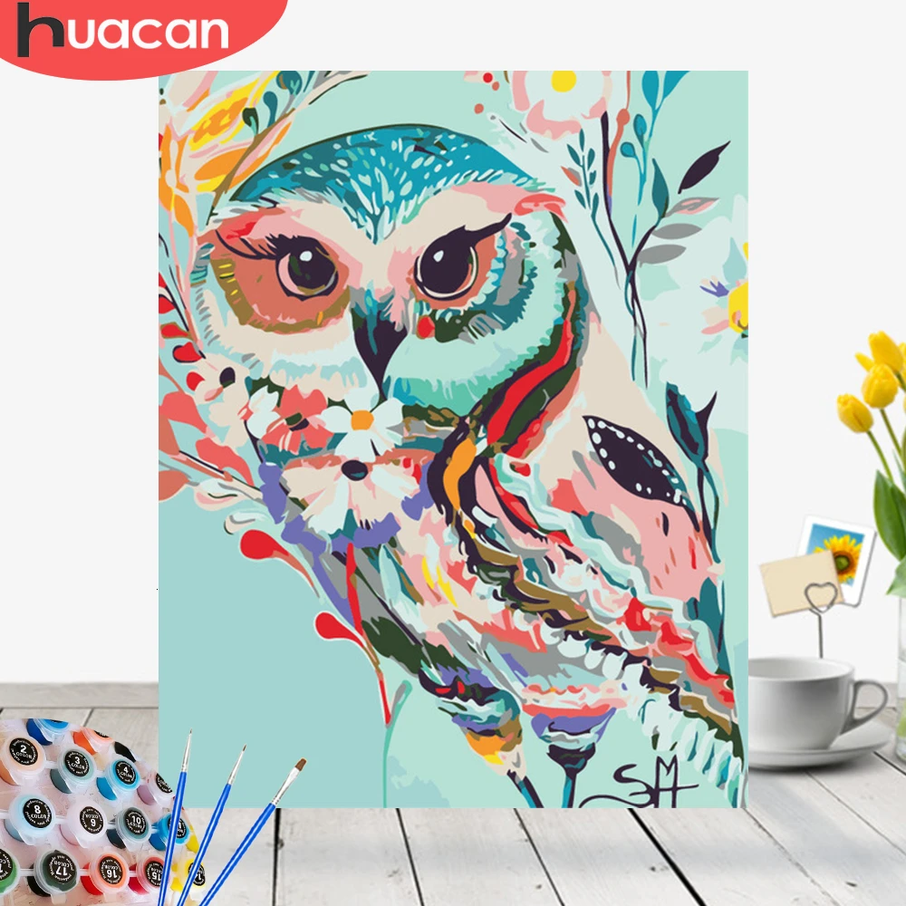 HUACAN картина по номерам сова Рисование Холста DIY Фотографии животные Домашнего