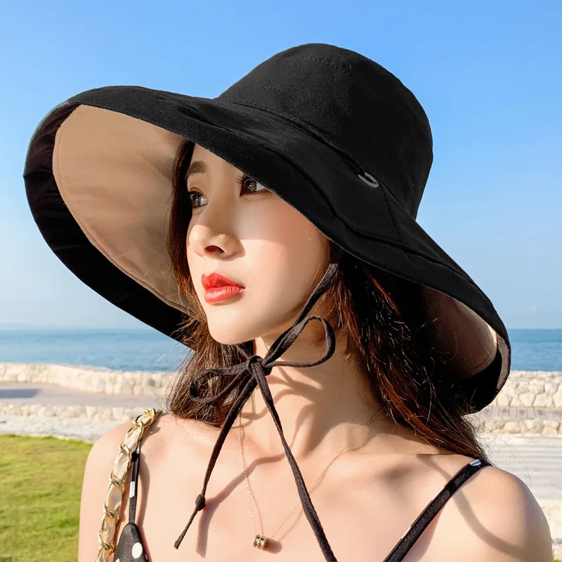 

Korean Fashion Drawstring Big Eave Fisherman Hat Female Spring/Summer Outdoor Outing Sunscreen Sun Hat Wild Basin Hat
