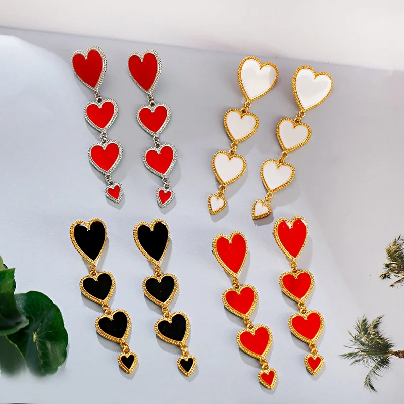 2019 классические длинные висячие серьги с четырьмя сердечками для женщин красные