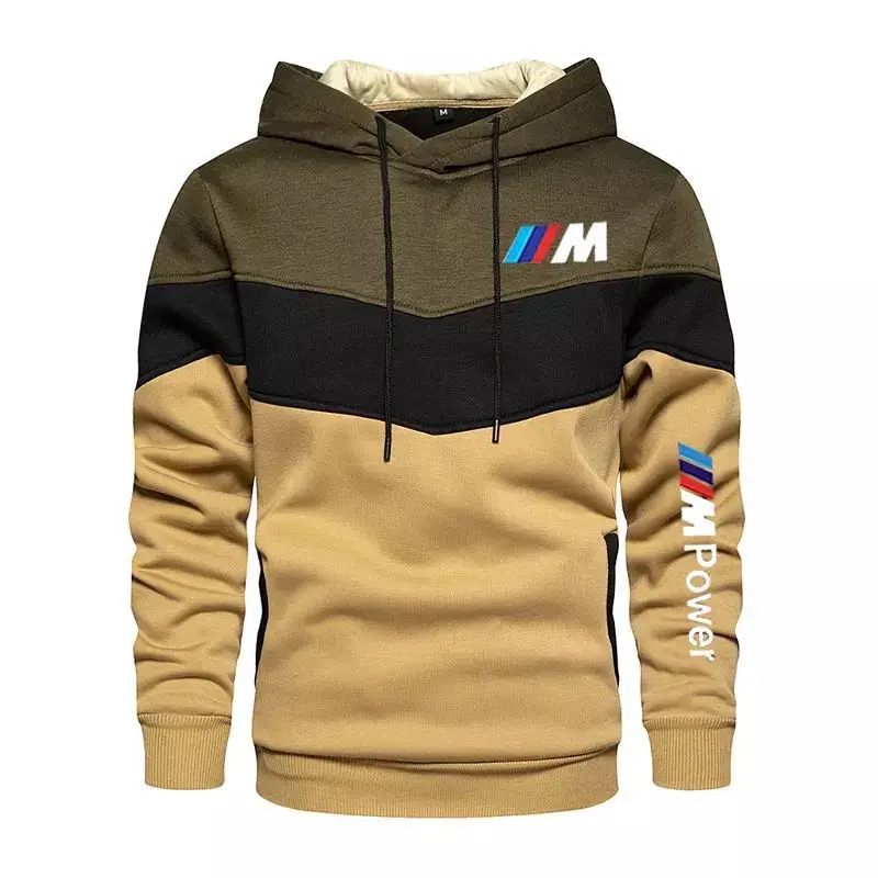 

Men's Stitching BMW Fashion Autumn And Winter Hooded Sweatshirt Casual Loose Polar Street Harajuku Sportswear Jogging Clothing