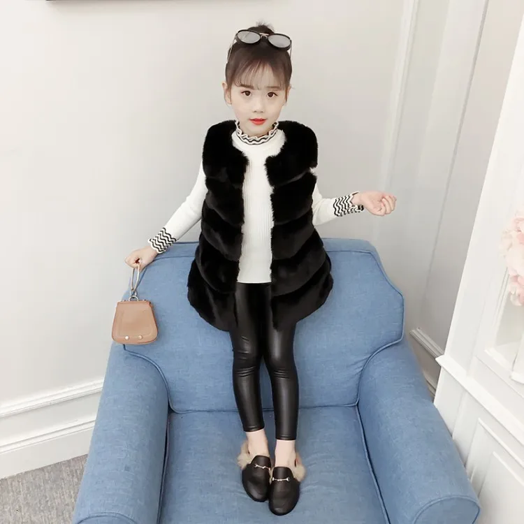 Меховой жилет для девочек зимний однотонная детская верхняя одежда элегантные