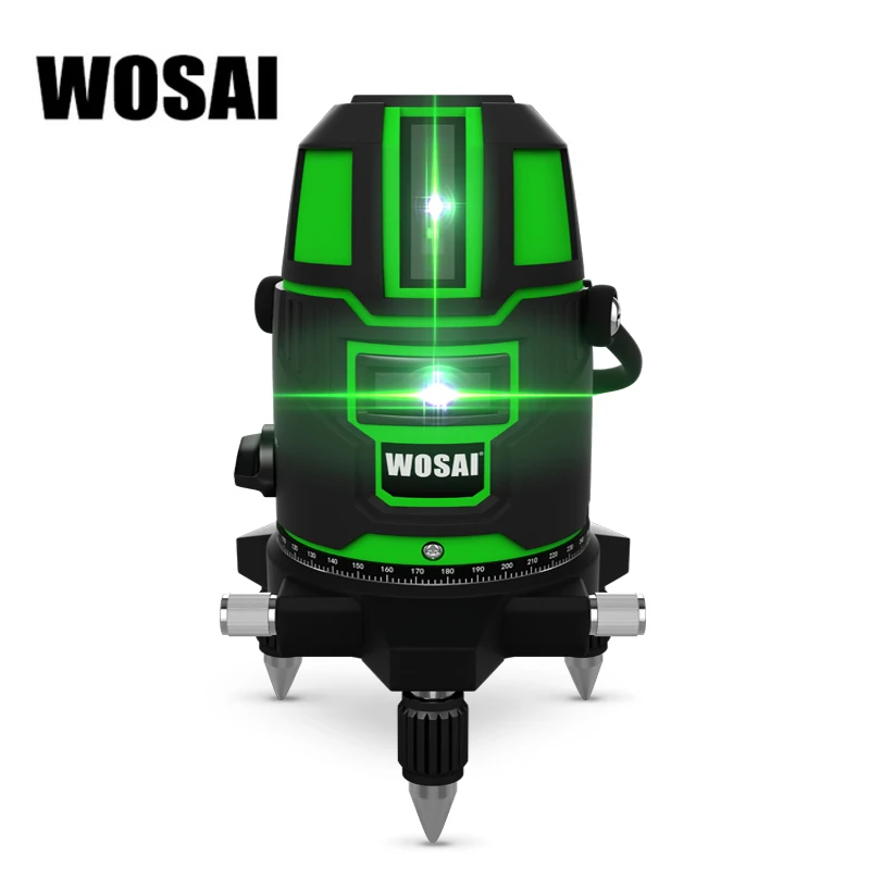 WOSAI зеленый лазерный уровень 5 линий 6 точек лазерный уровень автоматический самонивелирующийся 360 вертикальный и горизонтальный наклон и 532 нм наружный режим