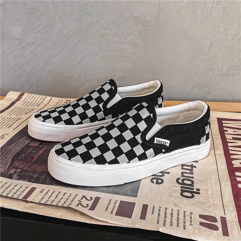 

Spring and Autumn Women's Canvas Shoes Men Vulcanized Shoes Checked Breathable Couple Vulcanized Shoes Casual Flat Shoes