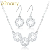 aimarry 925 sterling silver jewelry set retro flower necklace earrings sets for women engagement wedding fashion jewelry