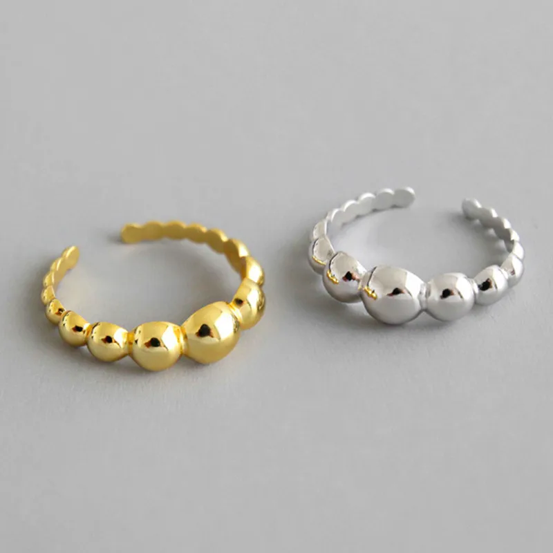 

Minimalist Geometric Glossy Round Bead Gold Thai Silver Color Adjustable Rings For Women Mens Spoon Asymmetric Jewelry SR2269