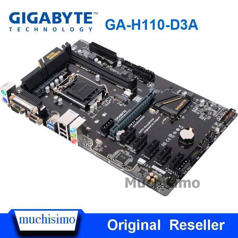 GIGABYTE GA H110 D3A рабочего Материнская плата H119 разъем LGA 1151 i3 i5 i7 DDR4 32G блок питания ATX