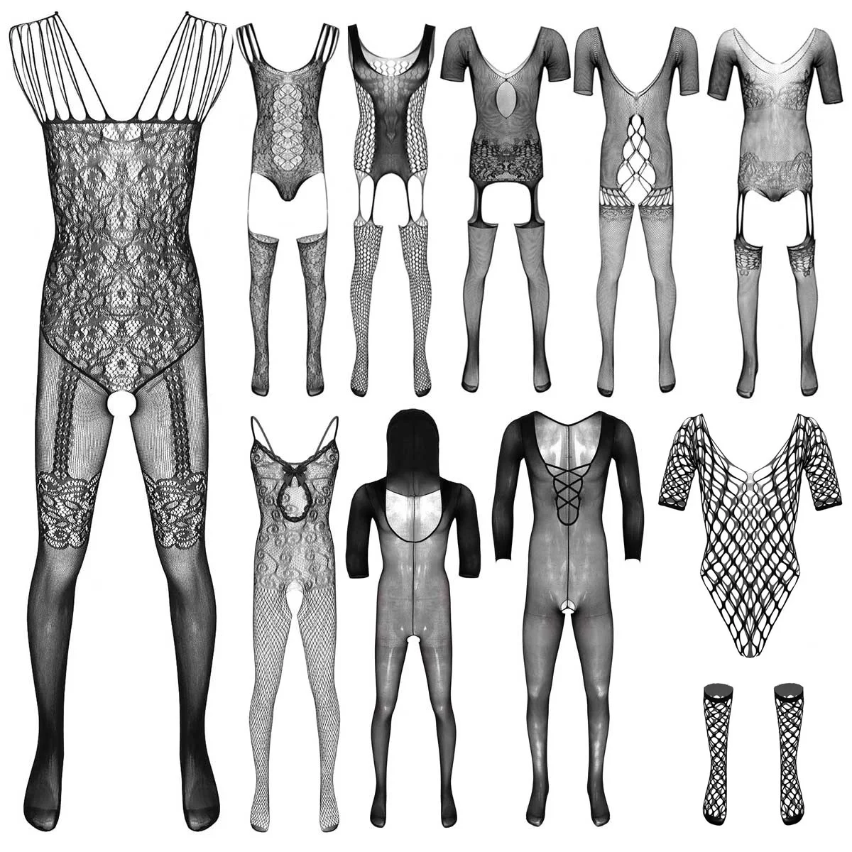 Нижнее белье мужское эротическое прозрачное Сетчатое боди Стрейчевые