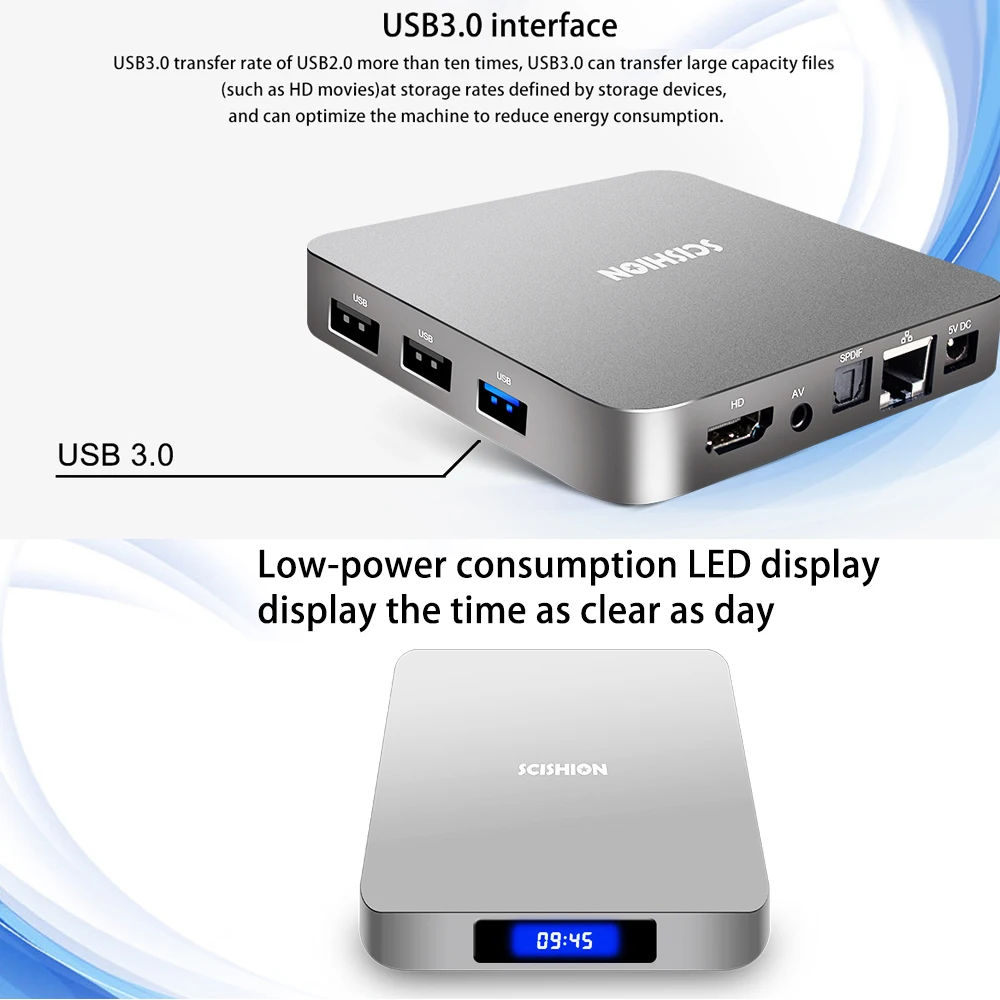 SCISHION AI ONE Android tv Box android 8 1 4K 2G/16G WiFi BT4.0 для дисплея медиаплеера экран Голосовое
