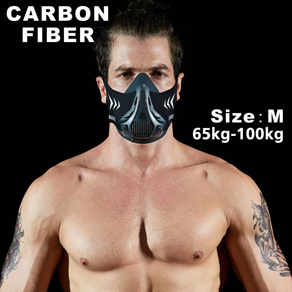 carbon fiber M FDBRO Спортивная маска для бега, тренировочная маска для фитнеса, тренажерного зала, тренировок, велоспорта, высокой высоты, тренировочная маска, 3,0 - Цвет: carbon fiber M