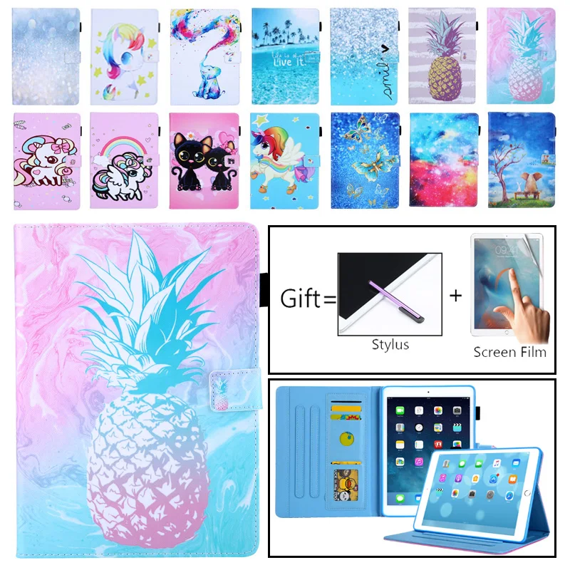 

Умный чехол для iPad 10,2 2019, чехол для Apple iPad 7-го поколения A2200 A2198, мультяшный чехол с единорогом, Обложка со слотом для карт, чехол-подставка