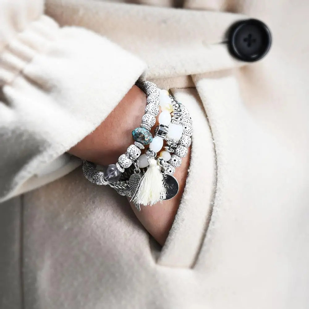 4 шт./компл. модные Многослойные Кристаллы из лавового камня с бусинами в виде