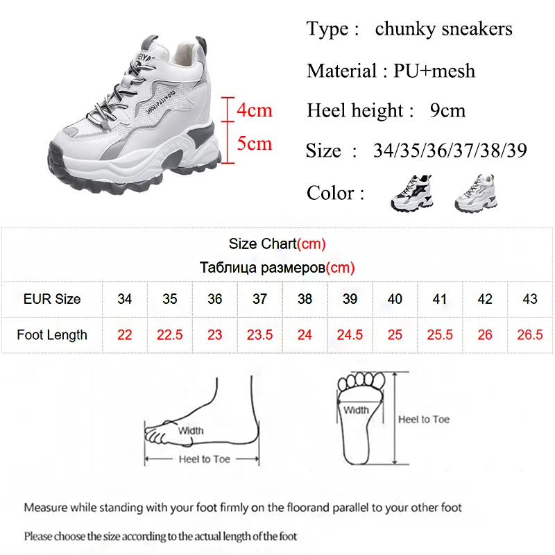 

Vogue Women Fashion Chunky Sneakers Platform Height Increasing Casual Shoes Woman New Spring Breathable Mesh Vulcanized Shoes