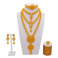 arabic dubai jewelry set for women earrings ethiopian african long chain gold color necklace wedding bridal gift