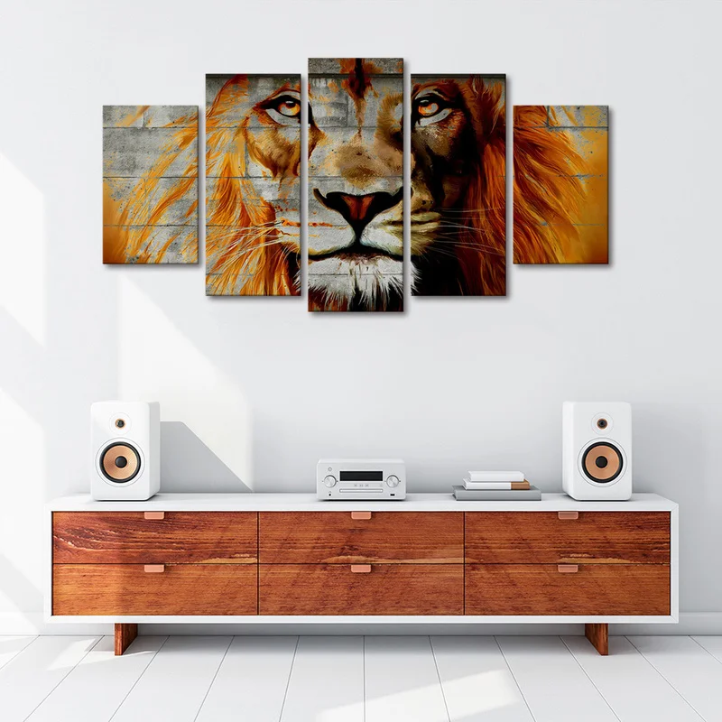 5 Pieces Printed Abstract Big Strong Lion Pictures Animal Wild Life Canvas Painting Posters Wall Art for Home Decoration | Дом и сад