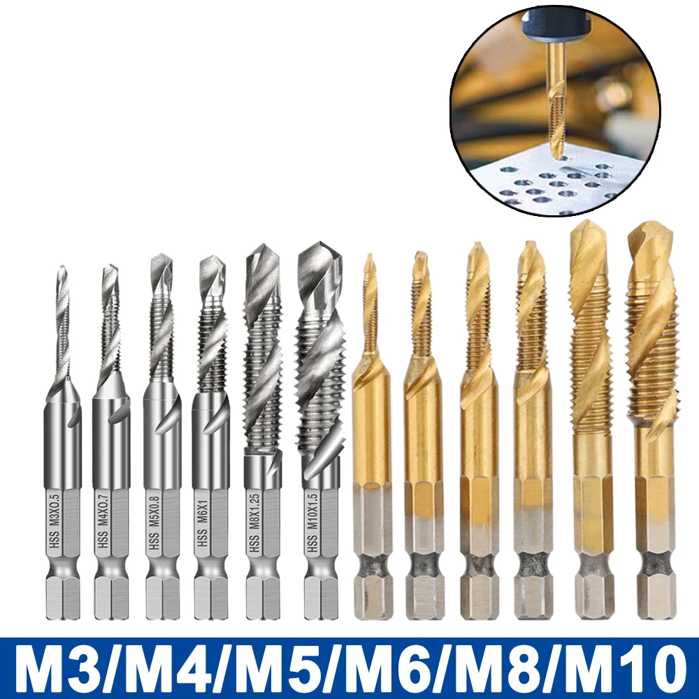 

Thread Tap Drill Bits Set Hex Shank Metric HSS Screw Tapping Bit Compound Machine Screws Spiral Twist Drill Hand Tools M3 M8 M10