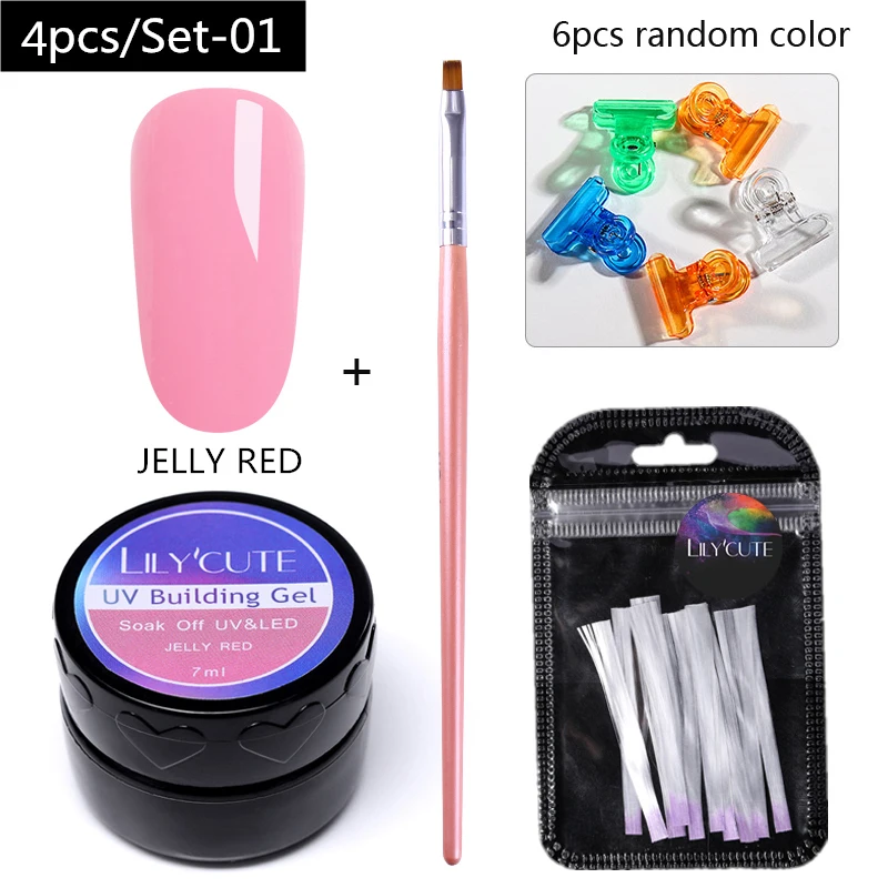 Set 1 LILYCUTE 20ml Poly Extension Gel Kit Quick Building Gel White Clear LED Acrylic Builder Nail Tips Nail Art Gel Brush Tool Set - Цвет: Set 1