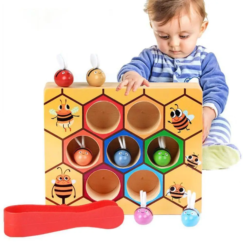 

New Wooden Leaning Educatinal Toys Children Montessori Toy Cognitive Childhood Game Color Education Small Early Bee Clip Be I8V8