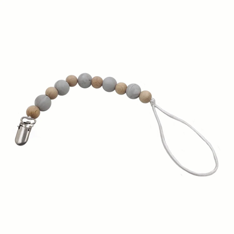 Cadena de mordedor para beb&eacute;, mordedor org&aacute;nico, dentici&oacute;n Natural de agarre de juguete, cuentas de silicona, mordedor para beb&eacute; reci&eacute;n nacido, regalo DIY para beb&eacute;-3