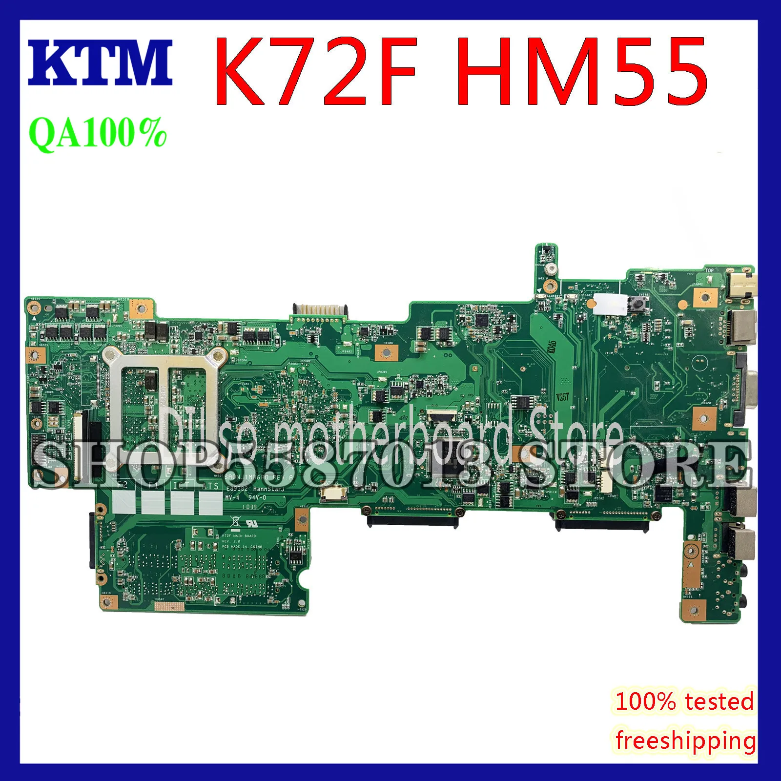 

KEFU K72F Motherboard fit For Asus K72F A72F X72F Laptop Motherboard HM55 DDR3 PGA989 original Test work 100%