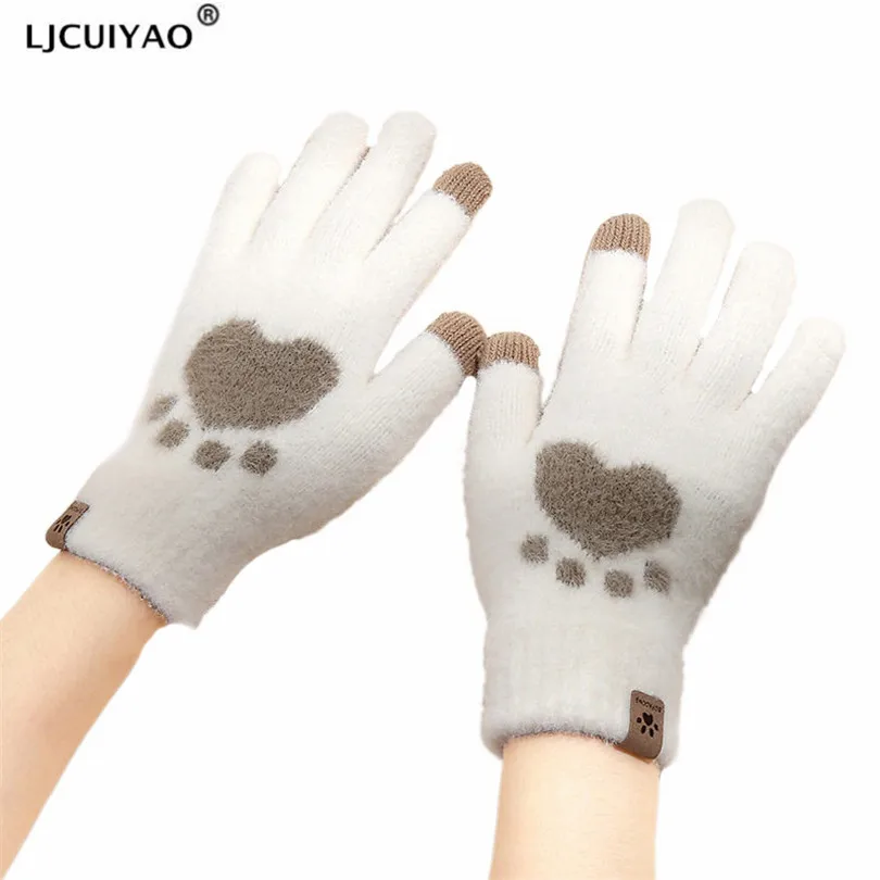 

LJCUIYAO Touched Screen Skiing Gloves Cashmere Wool Knitted Winter Warm Thick Stretch Full Finger Outdoor Cycling New Mittens