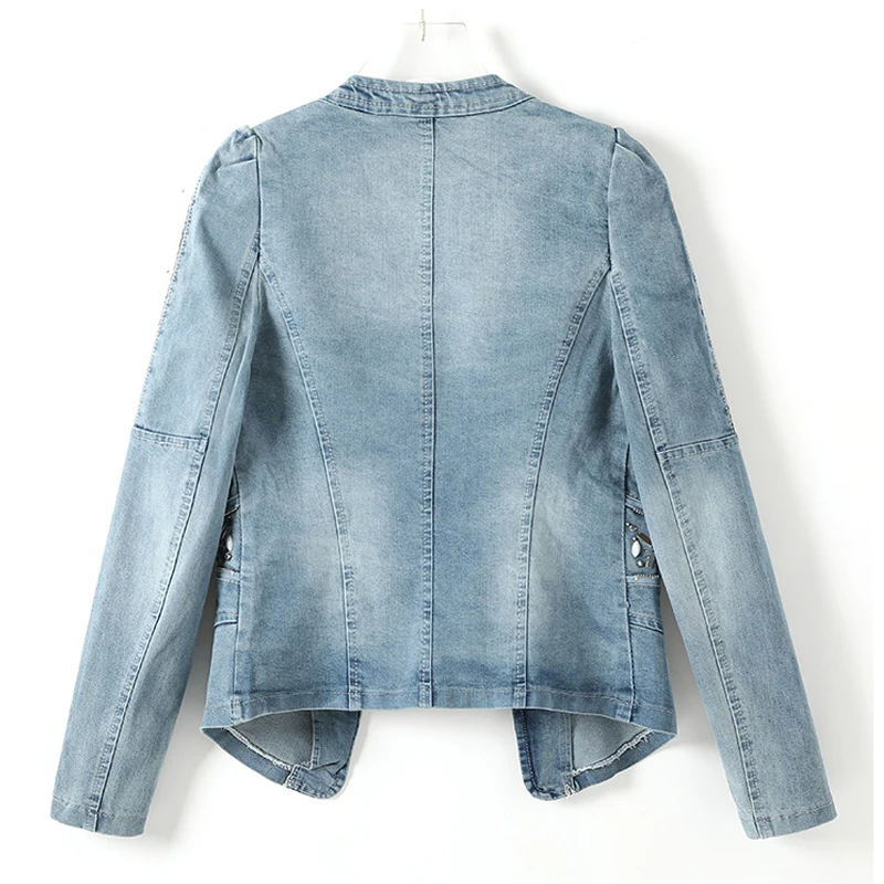 Куртка женская джинсовая демисезонная облегающая со стразами FL317 джинсы для