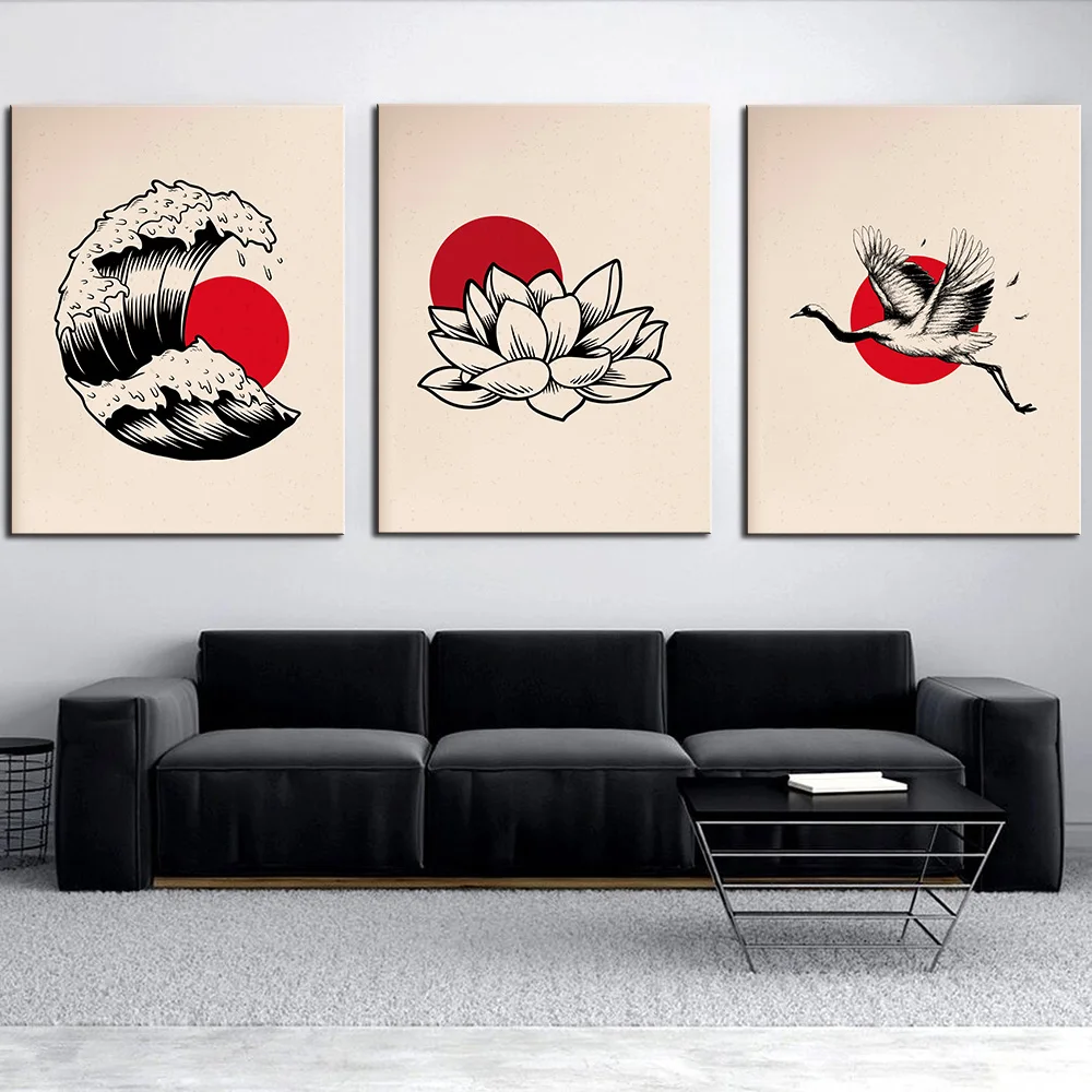 

Настенный постер в японском стиле, красные круги, Самурай, гейши, суши, Картина на холсте без рамки, модульные картины для декора спальни