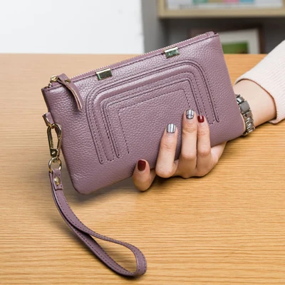 1030 purple Модные женские кошельки из натуральной кожи, женские кошельки для отдыха из воловьей кожи на молнии, Короткие Кошельки для телефона, Женские Оригинальные кожаные кошельки - Цвет: 1030 purple