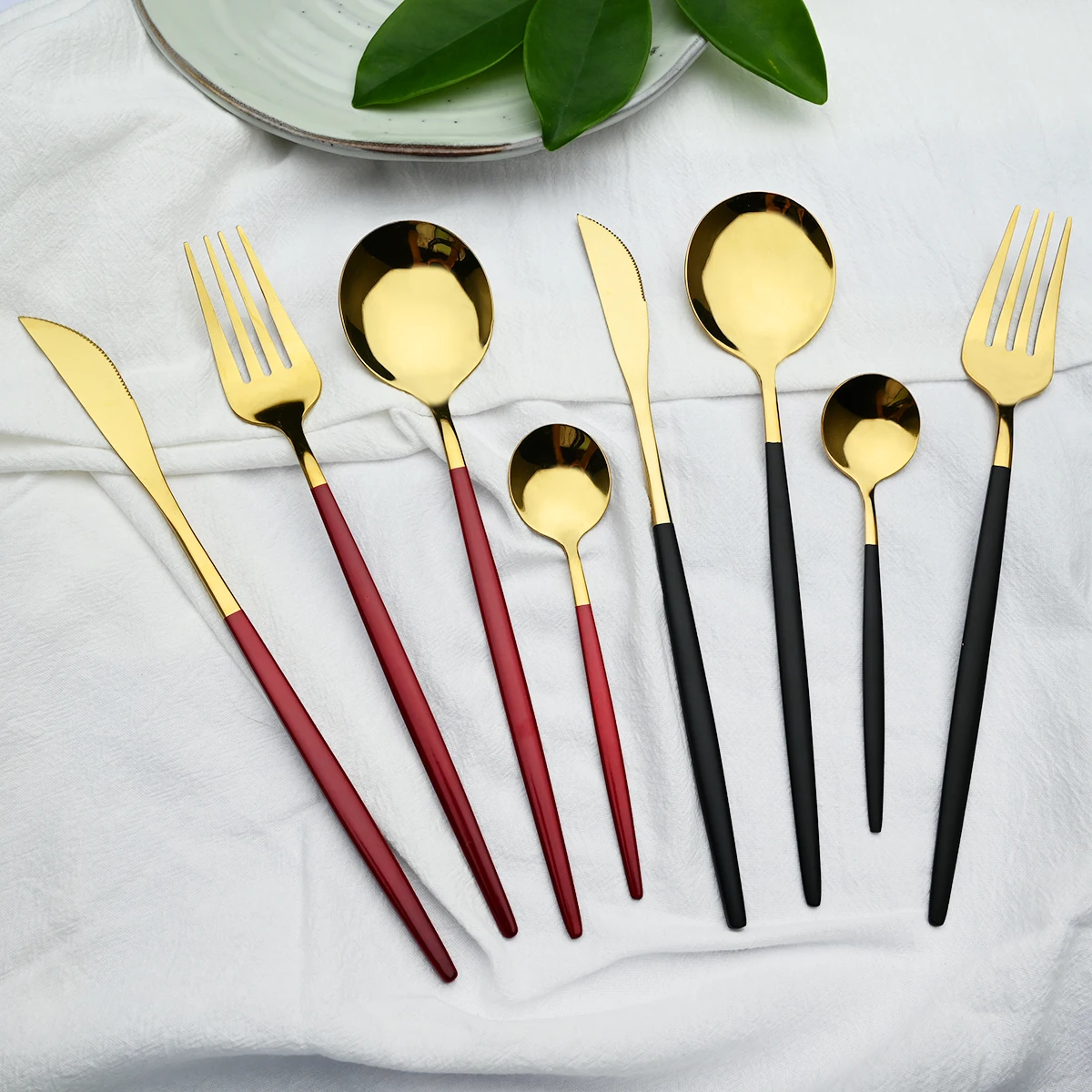 24 шт./компл. Нержавеющая сталь Gold мятно зеленые столовый нож вилки Кофе ложка