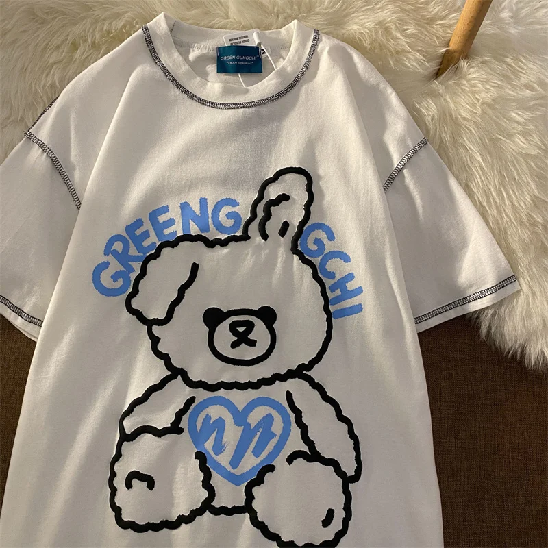 Футболка женская оверсайз с коротким рукавом и принтом медведя | Женская одежда