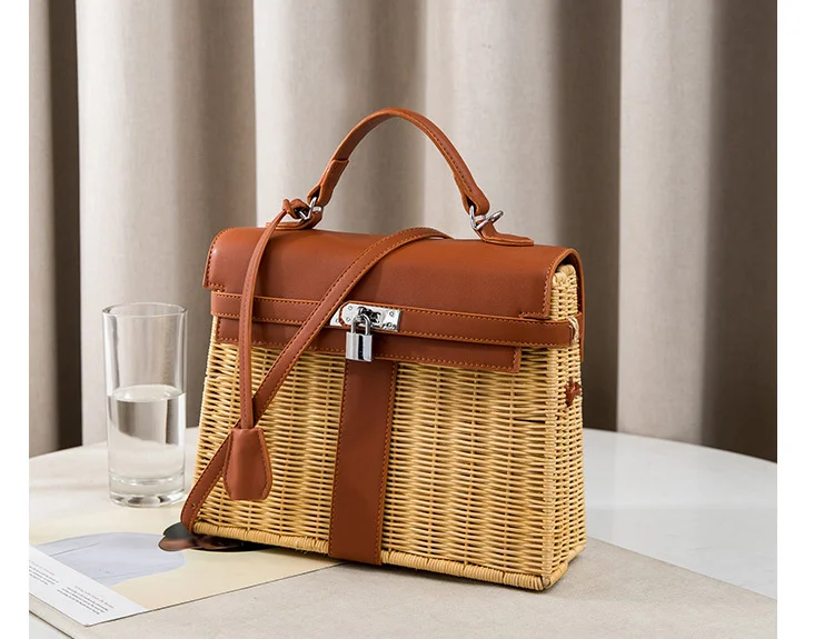 

Женская сумка, новинка 2021, плетеная Сумка из бамбука, Классическая сумка Kelly, сумка-мессенджер на одно плечо, женская сумка