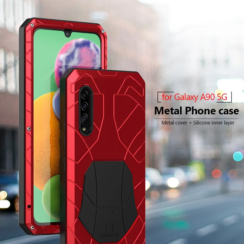 Для samsung Galaxy A90 5G Твердый корпус для телефона Алюминиевый металлический корпус Закаленное стекло Защитная крышка экрана сверхмощный защитный чехол