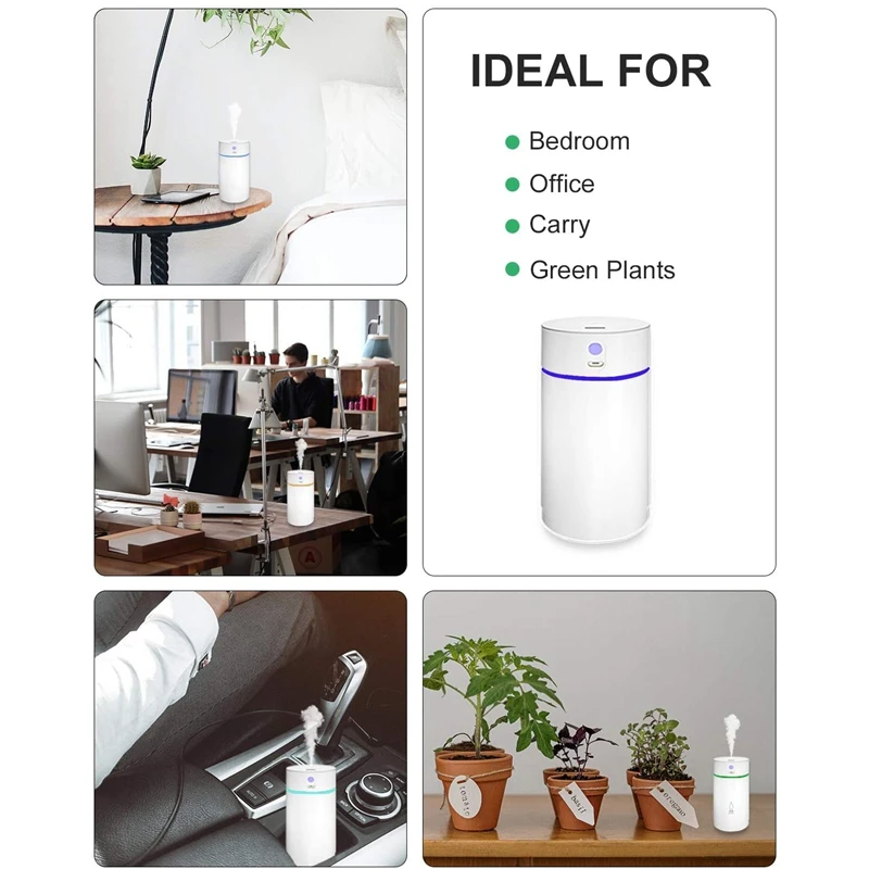

Top Sale Mini Humidifier, Humidifier for Bedroom With400Ml Water Tank, 1000Mah Bulit-in Battery, Usb Charging, Auto Shut-Off