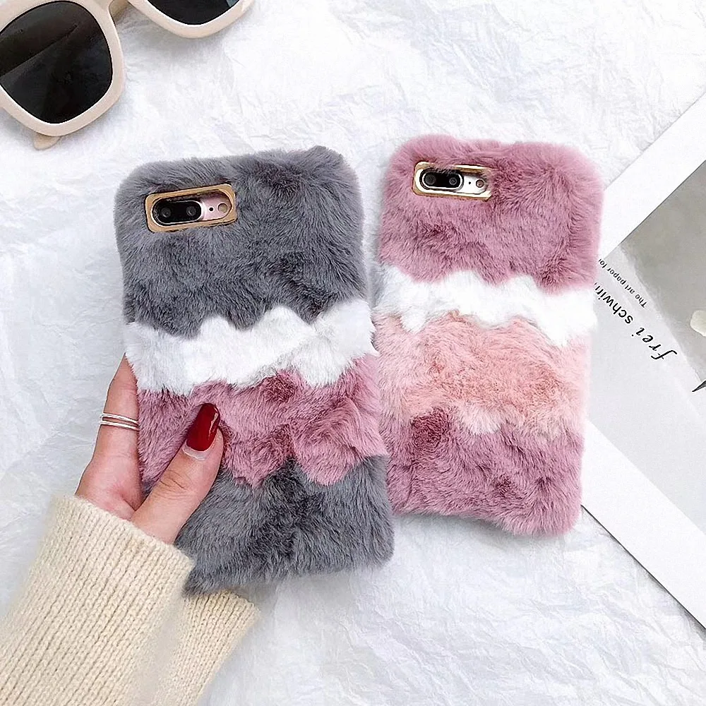 LAPOPNUT for Iphone 11 Pro Xr Xs Max X 8 7 Plus 6 6s 5 5s SE Golden Rabbit Fur Furry Phone Case Hairy Soft Plush TPU Back Cover | Мобильные