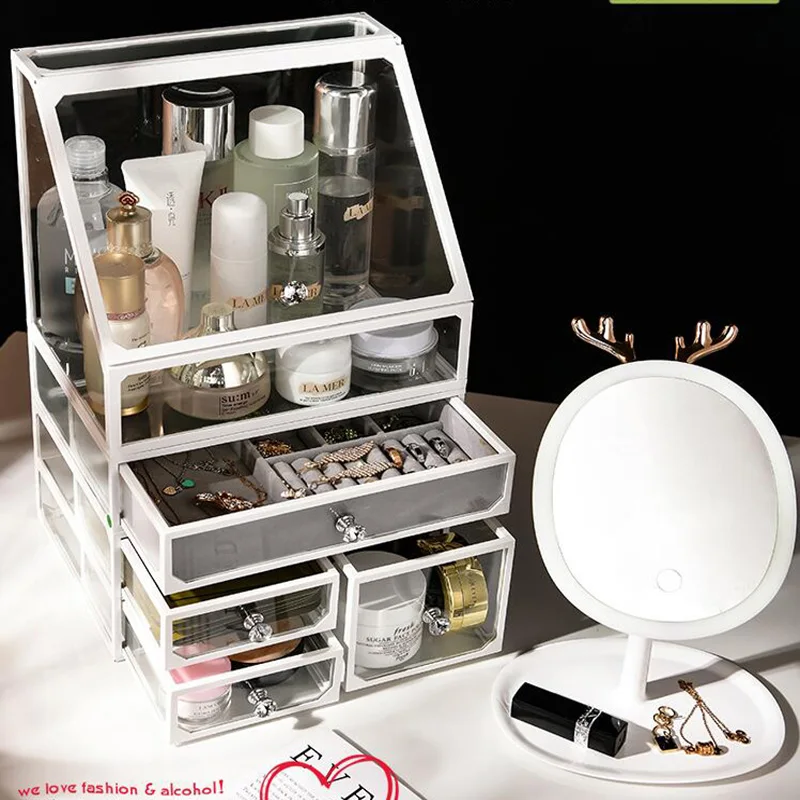 Прозрачная коробка для хранения косметики Настольный стеллаж большой емкости