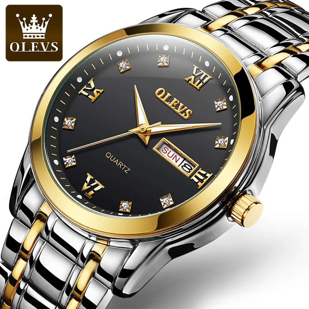 OLEVS Top Brand Men Waterproof Quartz Watch Classic Men Business Stainless Steel Strap Watches Week Date Luxury Clock 8691