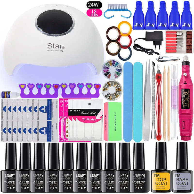 36 Вт УФ лампа для ухода за ногтями Маникюрный набор 10/6 цветов геля акриловый лак
