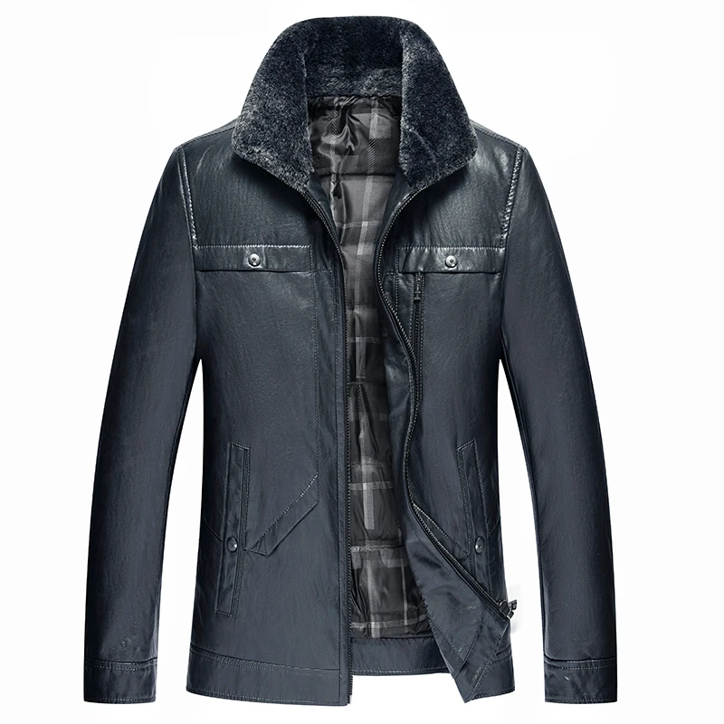 

2021 Winter Men's Jacket Coat Black/Grey Warm Fur Collar Leather Down Jacket Men Comfortable Cool Jackets for Men, Size M-4XL