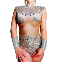 sparkling sequins rhinestones sleeveless bodysuit women sexy backless bodycon nightclub dance show wear performance suit