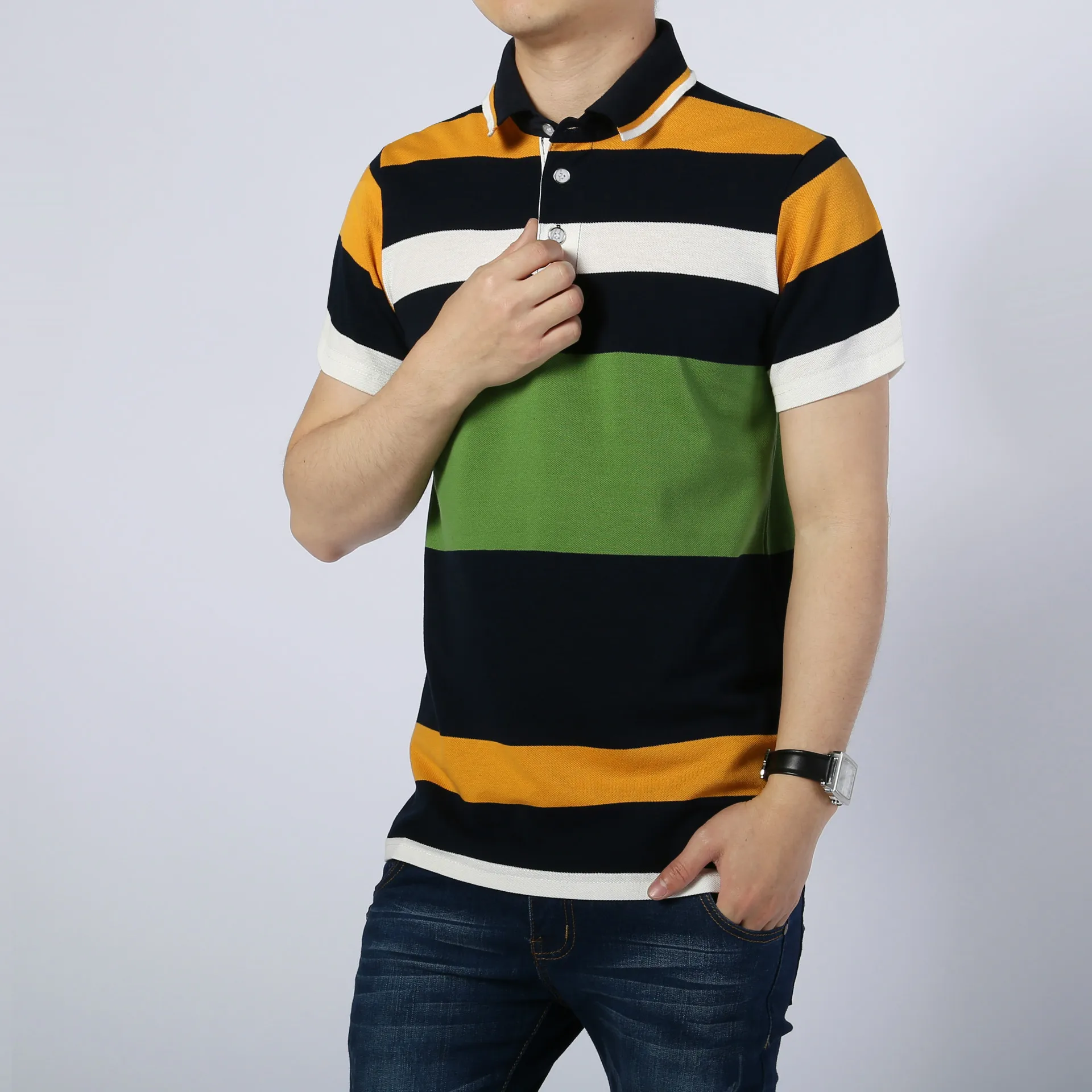 

Good Quality New Summer Mens Short Sleeve Polos Shirts Casual Mens Cotton T Shirt Fashion Striped Men's Slim Tops MY165