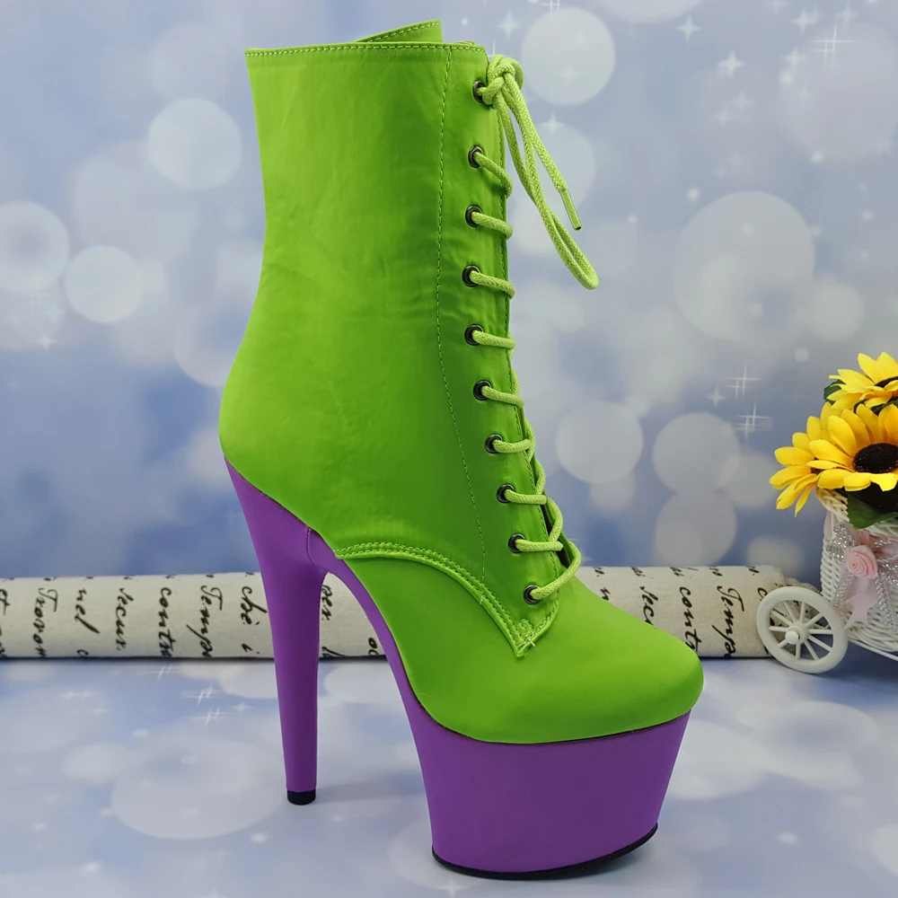 Leecabe/новейшая модель 17 см/7 дюймов Танцевальные ботинки на шесте с сатиновой