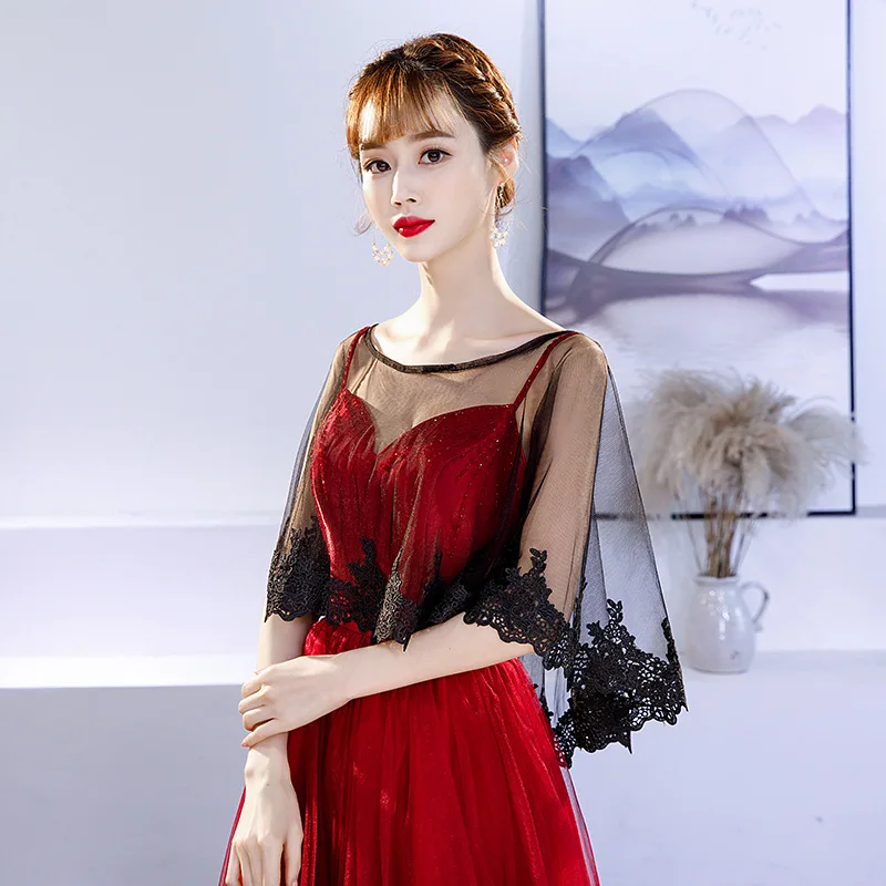 Женская Черная кружевная шаль свадебная накидка черного цвета|Свадебные