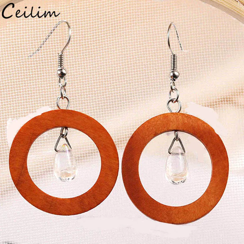 Богемные геометрические полые круглые деревянные серьги для женщин белые