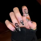 24 шт.компл. искусственные ногти на шпильке в стиле панк с коротким рисунком черного дракона и огня для девушек искусственные ногти для маникюра с полными наконечниками
