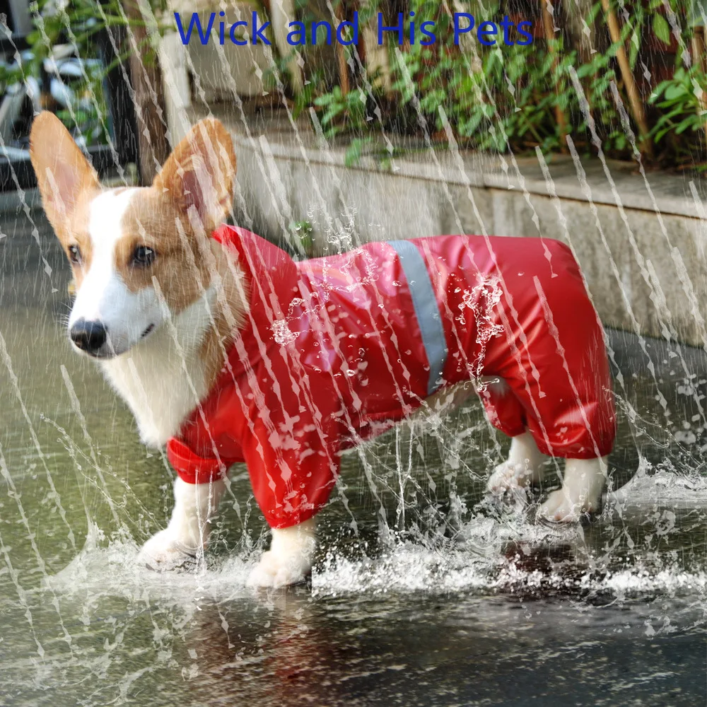 

Pet Waterproof Raincoat Reflective Hooded Double-layer Breathable Pants Jumpsuit Pet Clothes Four Seasons Windproof PuppyClothes