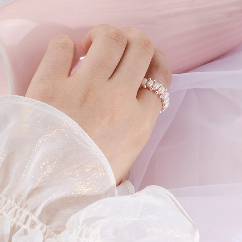 Женское кольцо на палец с пресноводным жемчугом ASHIQI 925 пробы Серебряное