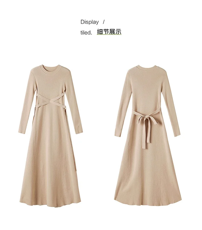 INNASOFAN knitted dress women Autumn Winter long-sleeved dress Euro-American fashion chic dress solid color