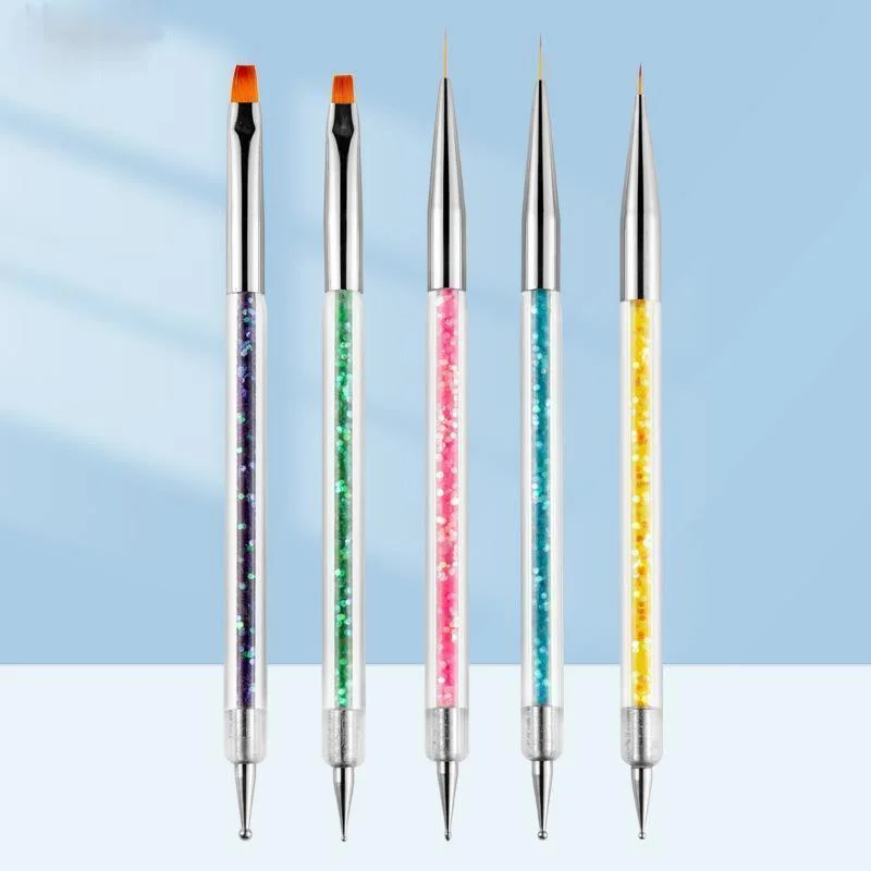

Double Ended Nail Art Brushes, 5Pcs Nail Art Point Drill Drawing Pen Manicure Care Tool Dotting Tools Set Nail Art Liner Brush