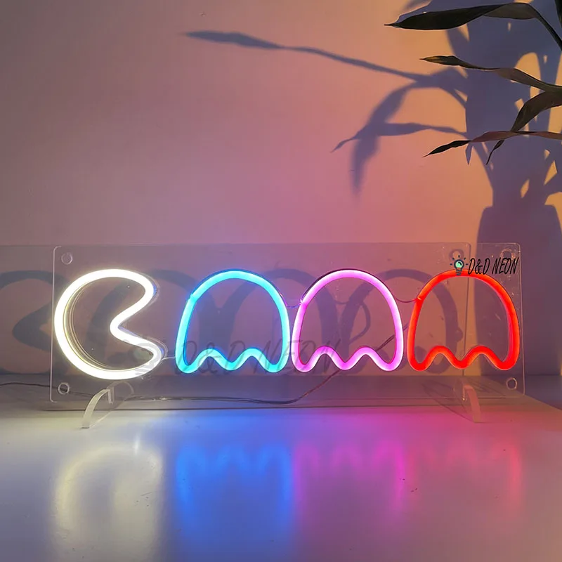 Retro game custom neon sign bedroom, wedding signs, custom logo led neon light, indoor garden sign, last name sign, pacman neon